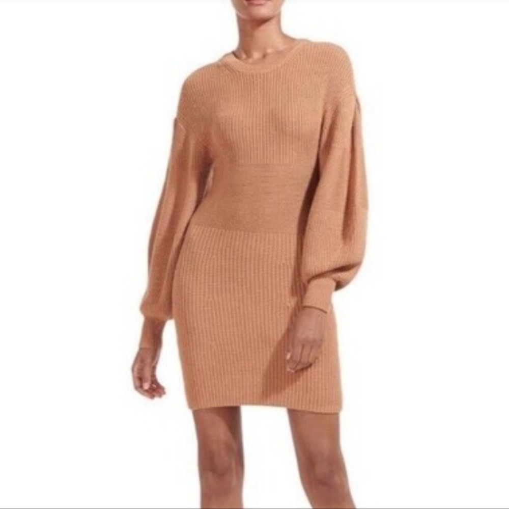 STAUD Warm Tan Long Sleeve Knit Dress Sz XS